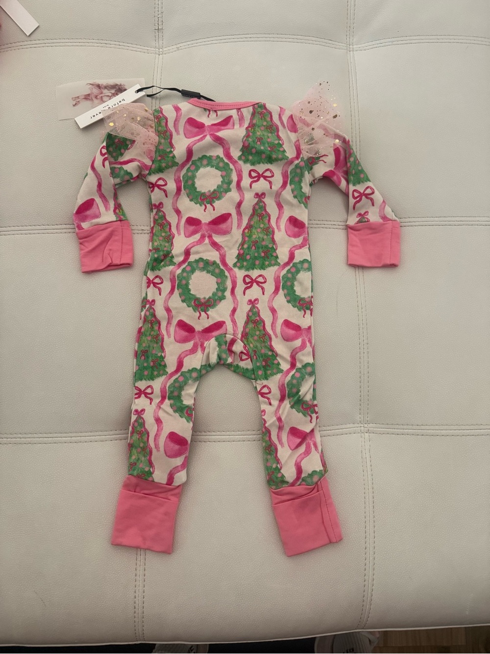Holiday Wreath & Tree Pink Kids One-Piece Romper
